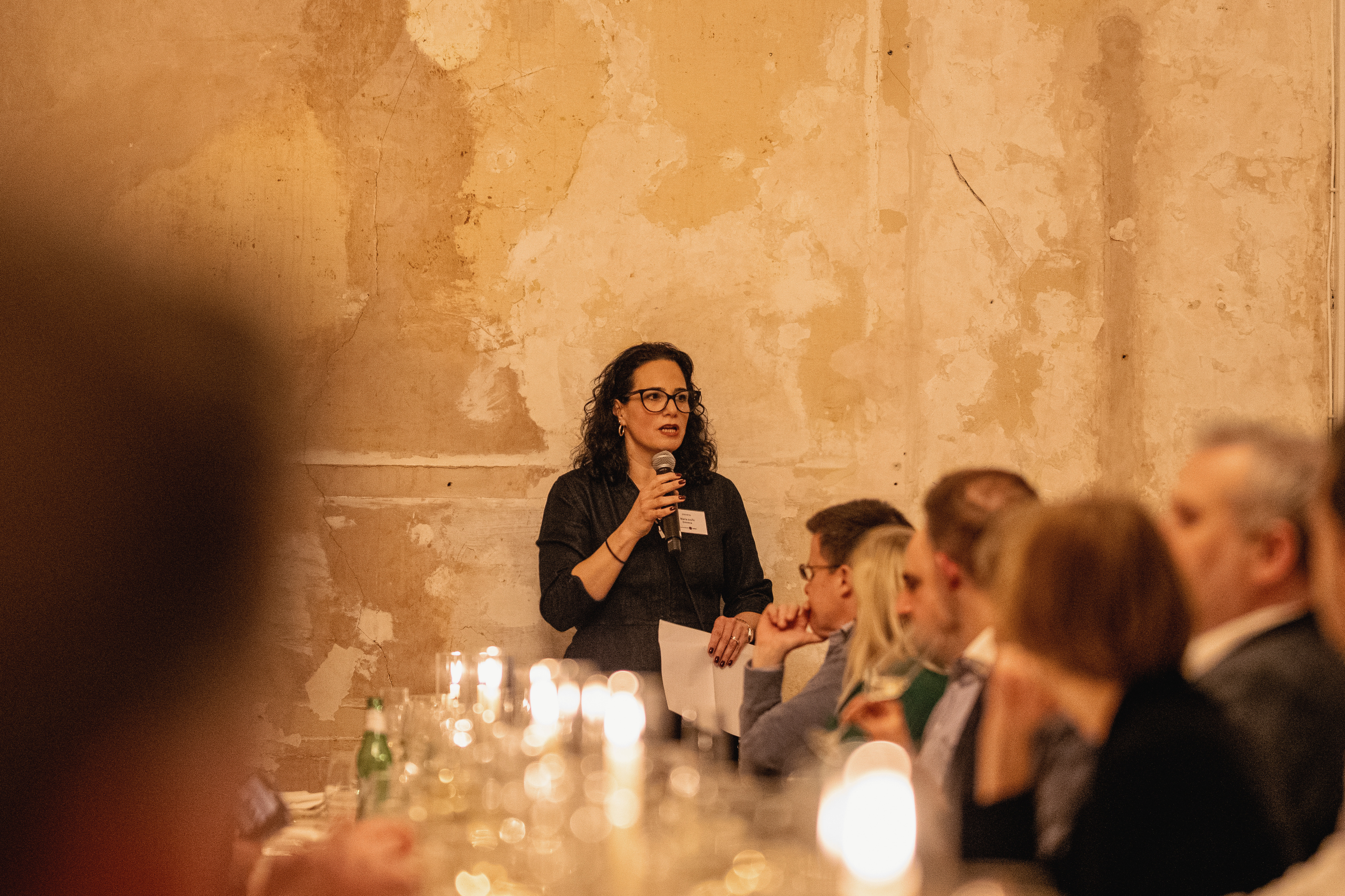 Image of Maria Josife, Partner at Erevena, giving a speech at Annual Fintech Dinner 2026
